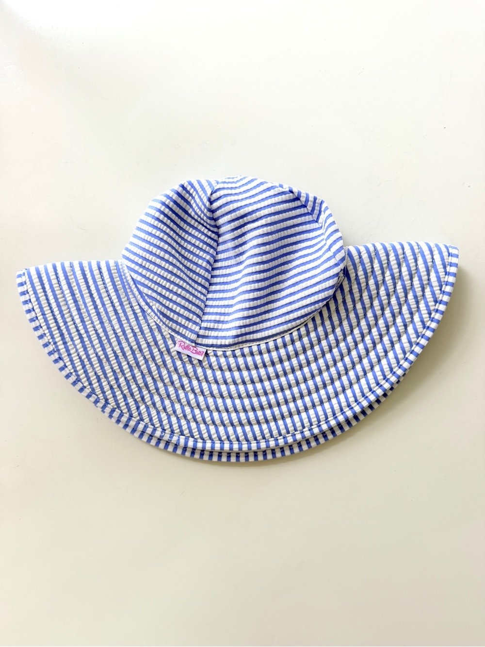 Ruffle Butts Blue and White Striped Seersucker Waterproof Sun Hat